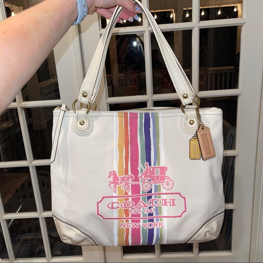 Authentic Coach Rainbow Stripe Sequin Tote - Picture 7 of 11